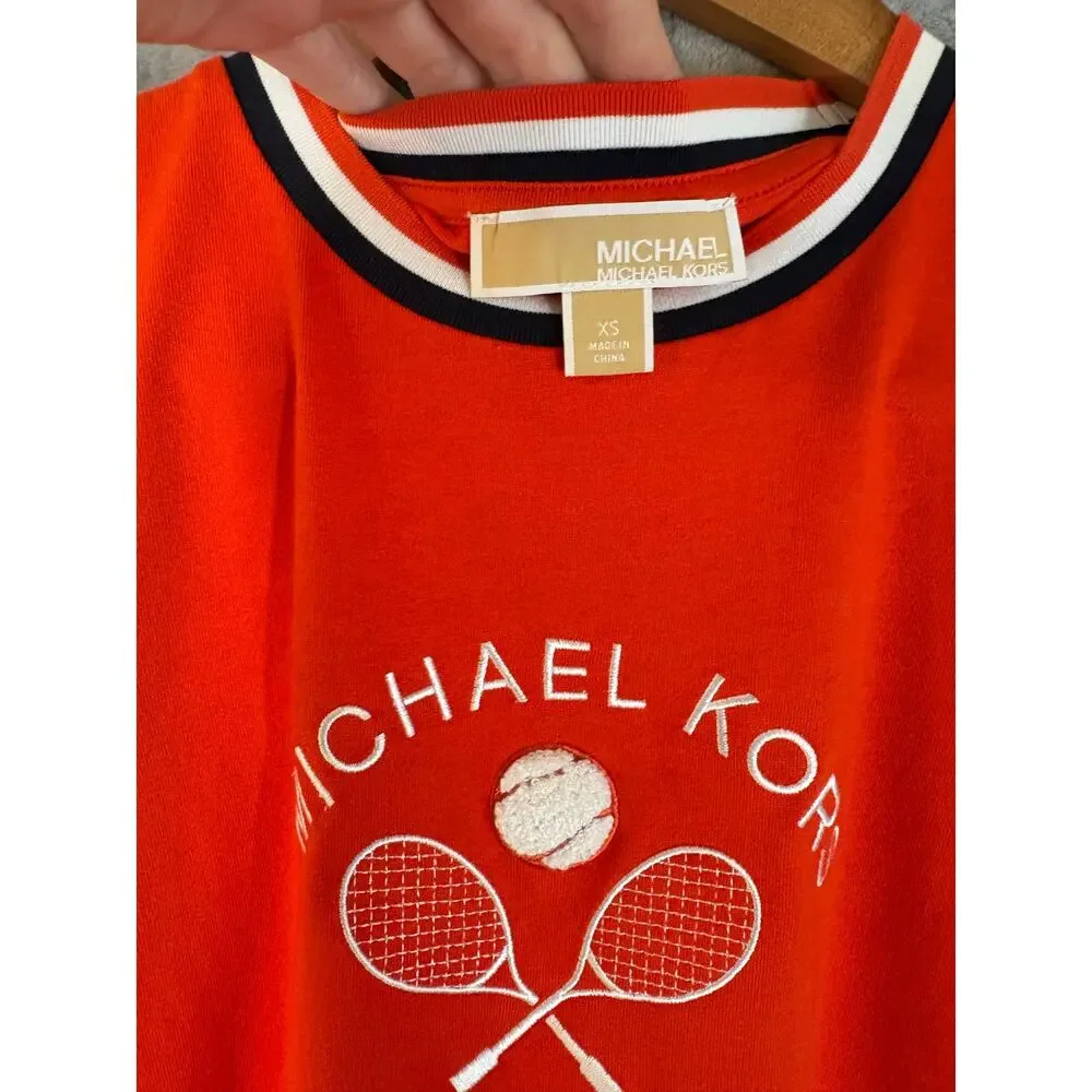 Michael Kors 2025 Sporty Tennis Preppy‎ Cropped Ringer Tee XS Casual Red Shirt